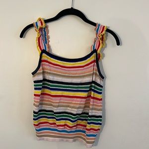 Jcrew rainbow-hued stripes and ruffly straps tank.